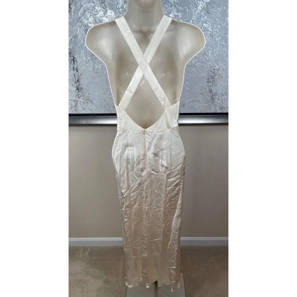 SHONA JOY Camille Lace Cross Back Midi Dress in Cream & Black Size 0 - Picture 10 of 12